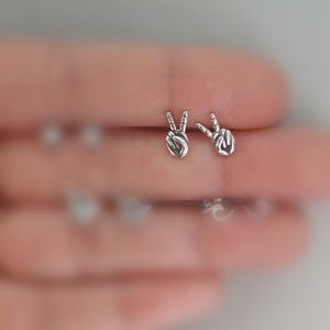 925 Sterling Silver Peace Hand Sign Earrings